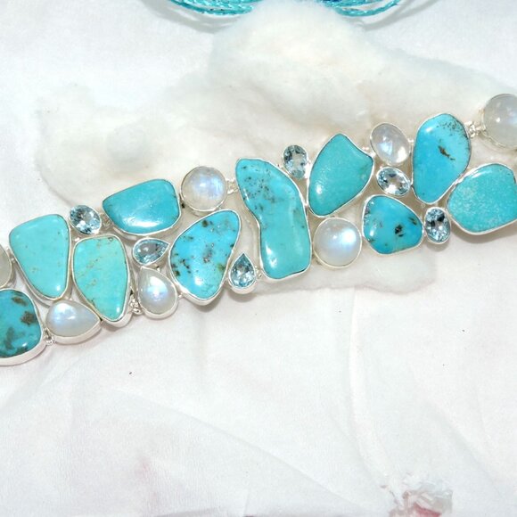 Sleeping Beauty Turquoise Arizona Bracelet, 925 Sterling Silver Bracelets - Picture 2 of 5